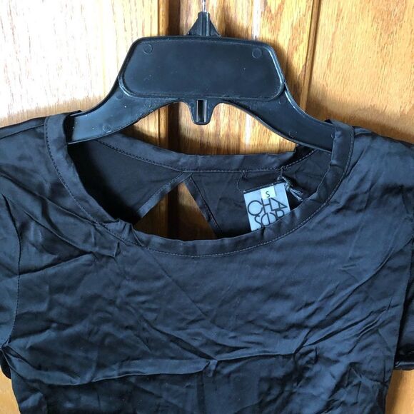 NWT Chaser Y2K Satin Crop Open Back Tie Tee Top Black - S - Picture 2 of 11